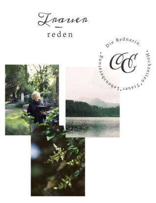 Collage mit einem See, Pflanzen und Christa Eisner